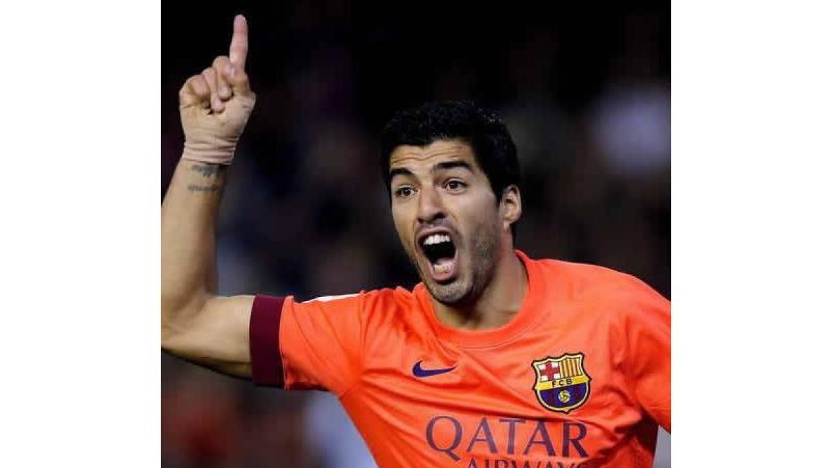 Luis Suárez celebra uno de sus goles con el Barcelona esta temporada.