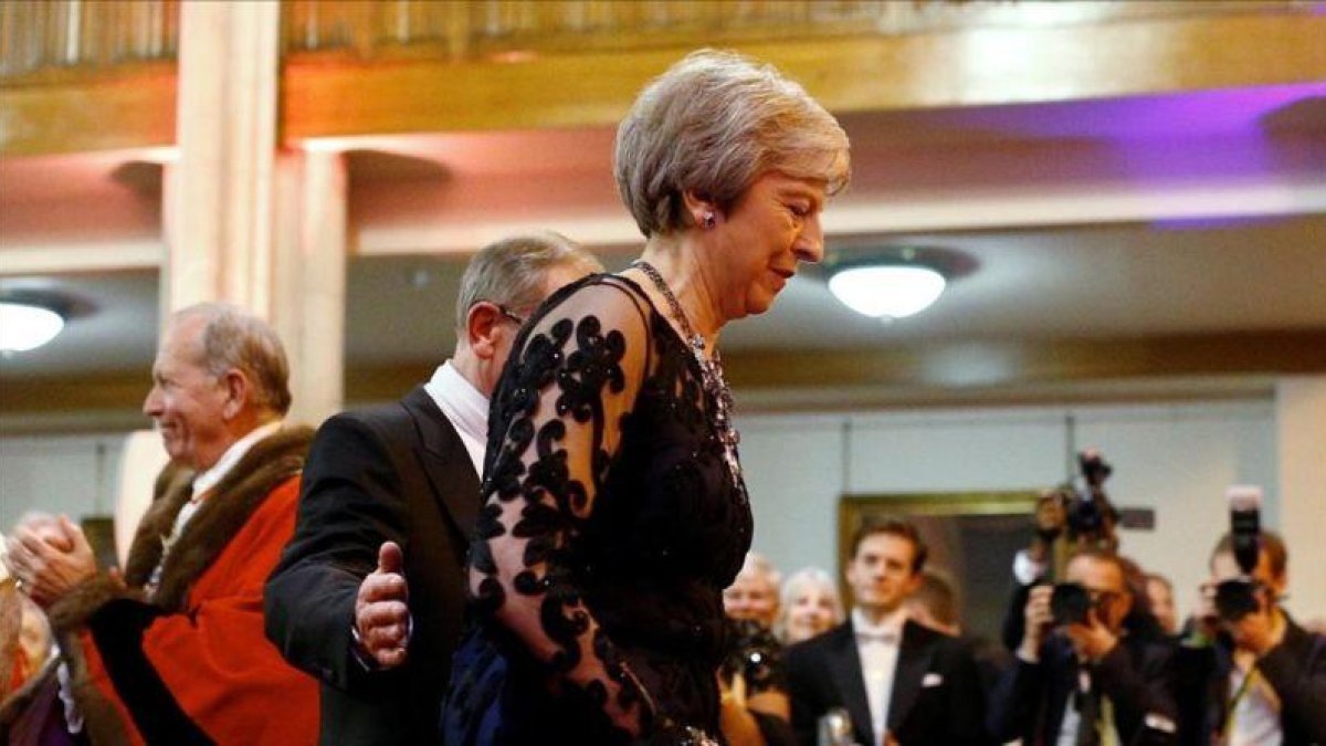 Theresa May en un banquete el lunes en Londres.