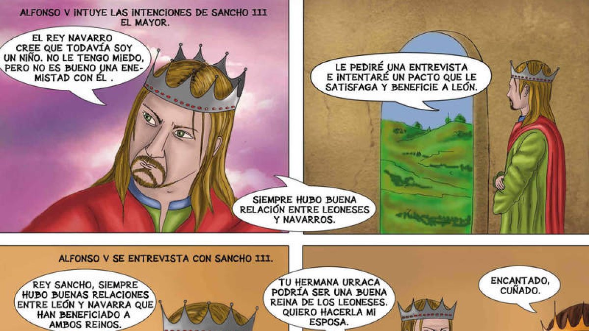 Una de las historias del cómic: la de cómo Alfonso V concierta el matrimonio con doña Urraca.