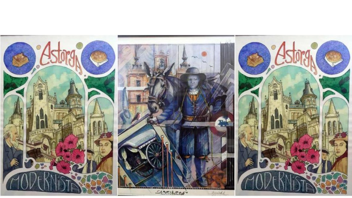 Los tres mosaicos con motivos históricos que ilustrarán la fuente neomudéjar.