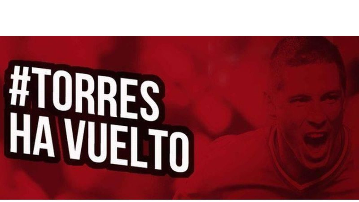 Fotografía con la que el Atlético da la bienvenida a Torres en su página web.