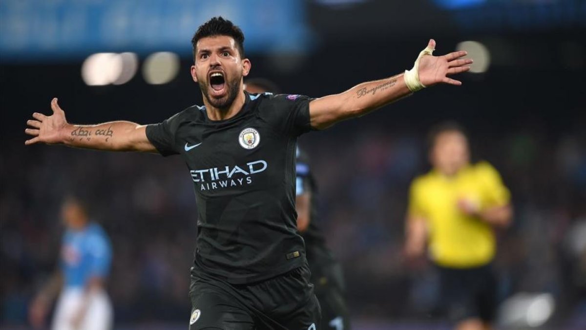 Sergio Agüero, tras marcar el gol histórico ante el Nápoles.