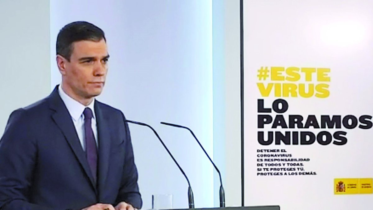 GRAF5935. MADRID, 25/04/2020.- Captura de la señal institucional de Moncloa del presidente del gobierno, Pedro Sánchez, durante la rueda de prensa telemática ofrecida este sábado, cuadragésimo segundo día del estado de alarma por el coronavirus. EFE SOLO USO EDITORIAL/NO VENTAS/NO ARCHIVO