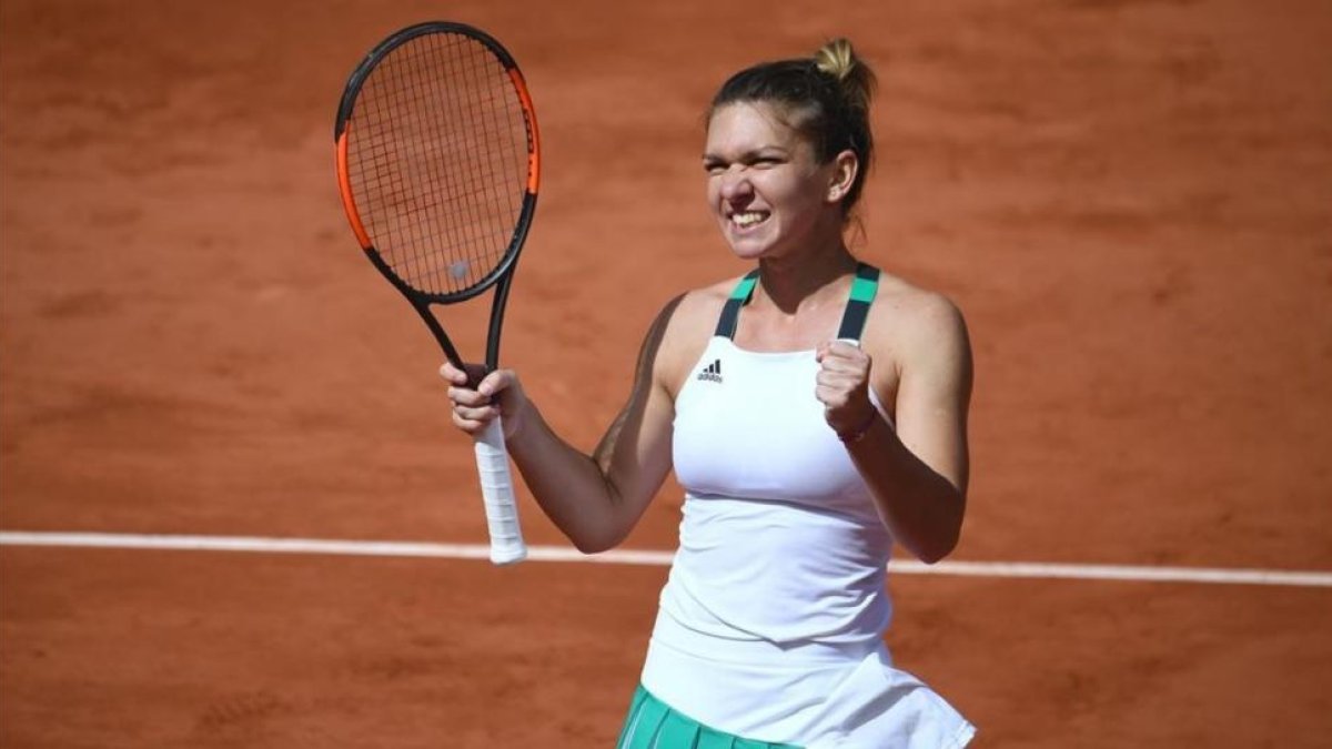 Halep celebra su sufrido triunfo ante Svitolina.