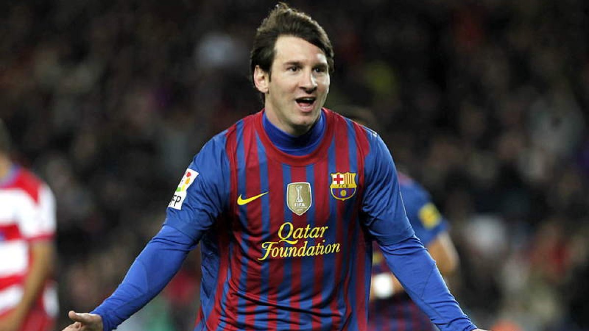 El delantero del Barcelona, Messi, celebra un gol.