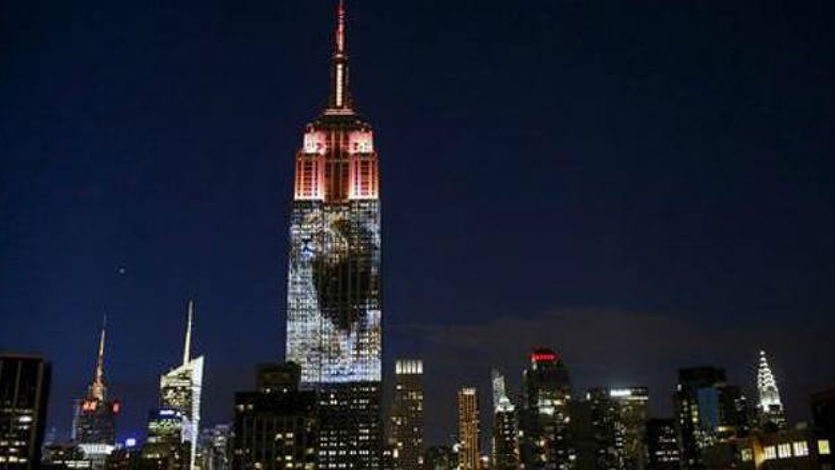 El león Cecil también fue proyectado en el Empire State durante la noche.