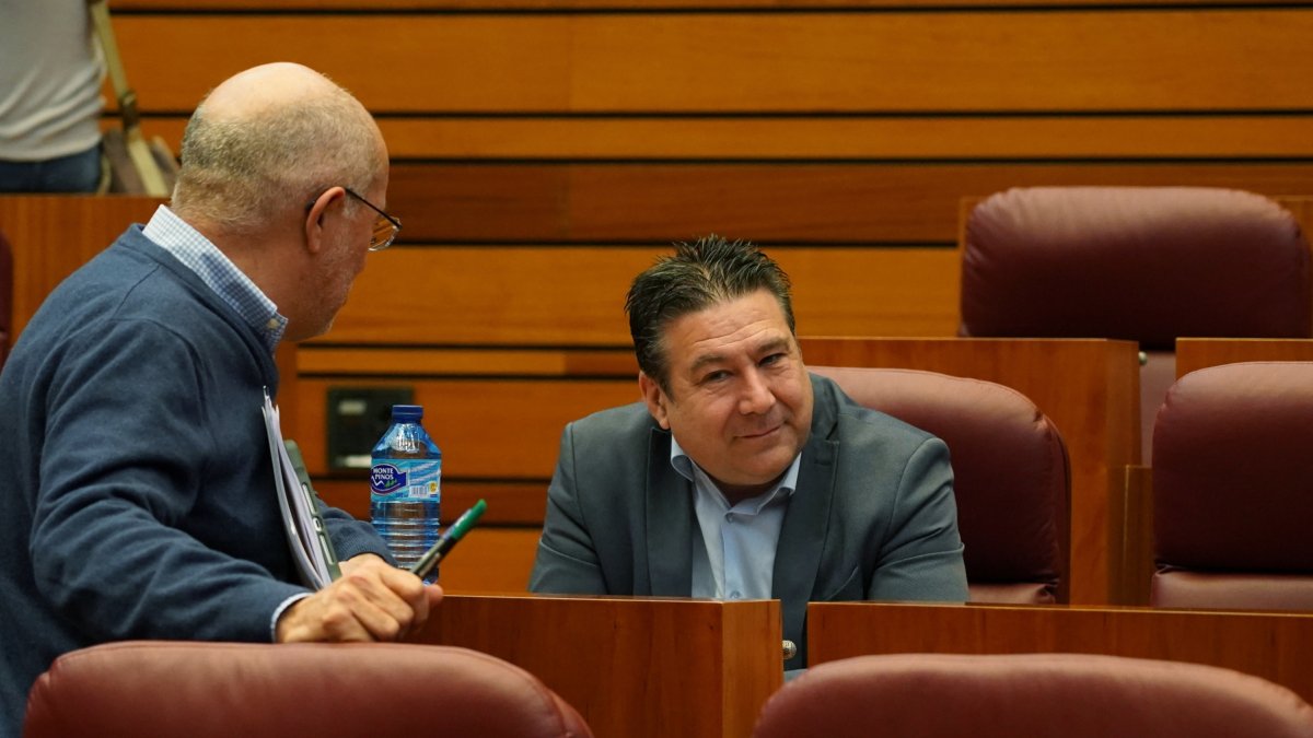 Francisco Igea y Luis Mariano Santos, durante el Pleno en las Cortes. RUBÉN CACHO