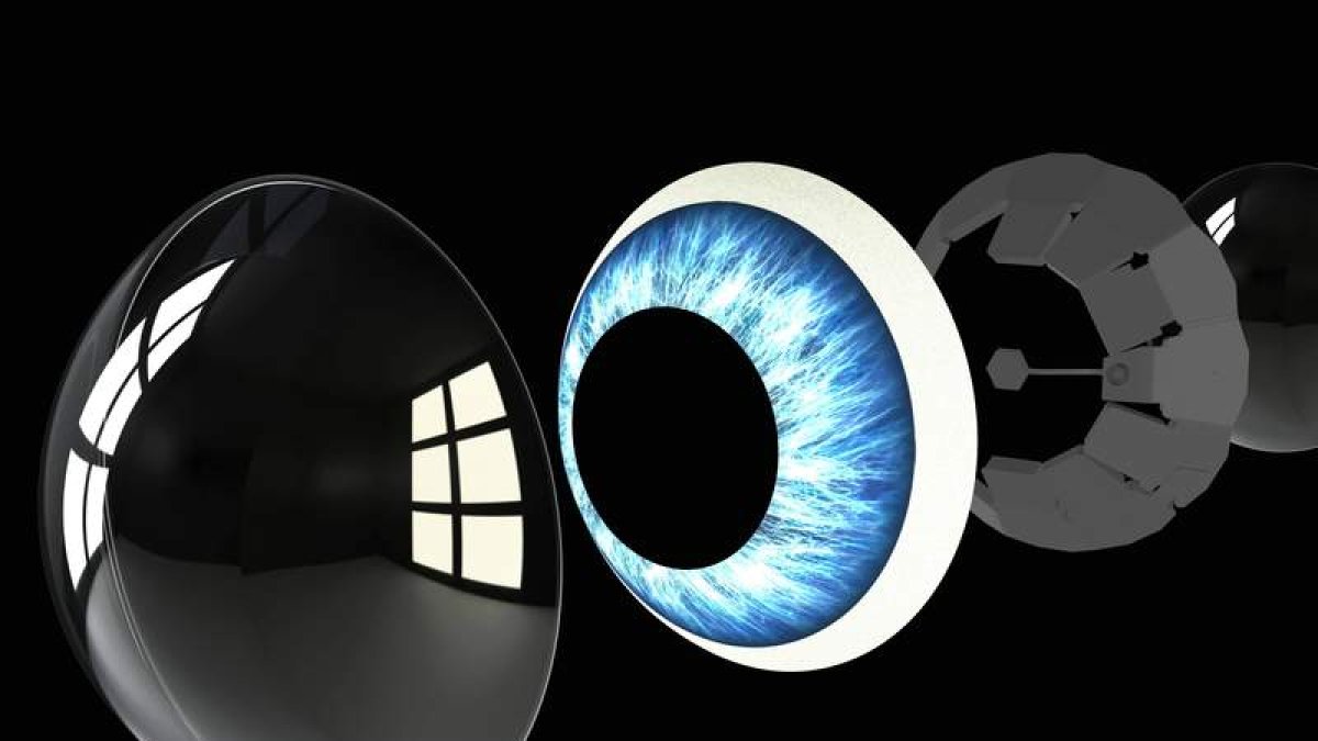 Piezas de lente inteligente MojoLens, que utiliza tecnología de realidad aumentada. mojo vision