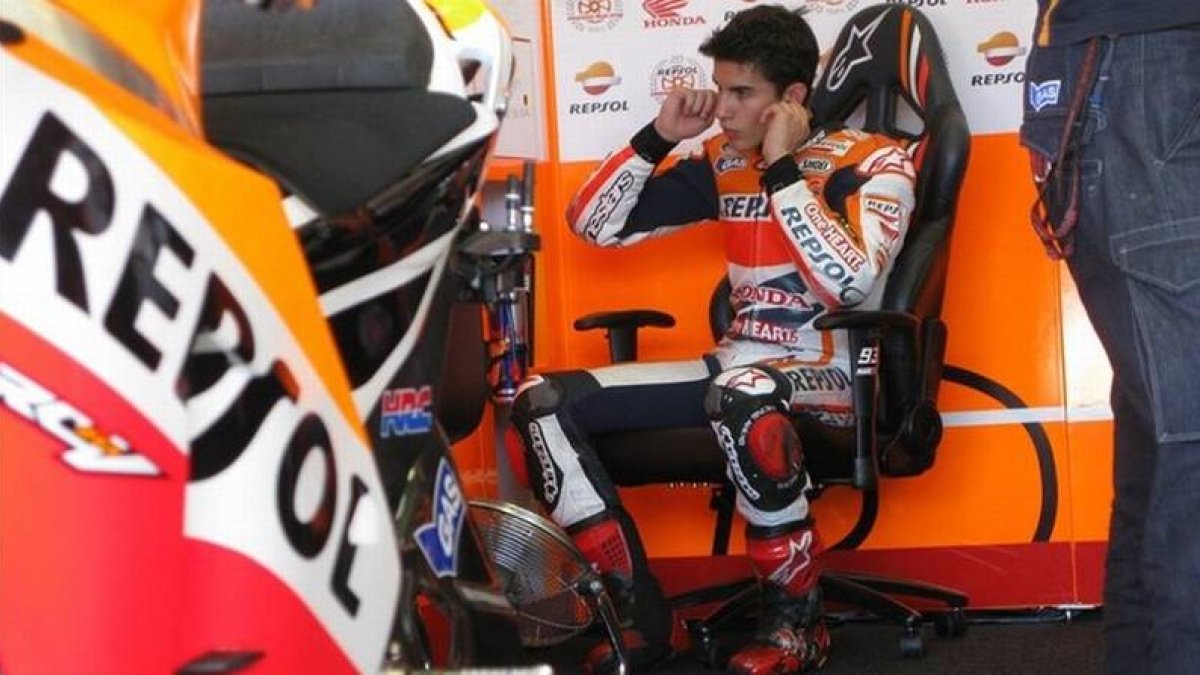 Marc Márquez, en el boxe de Repsol-Honda en Jerez.
