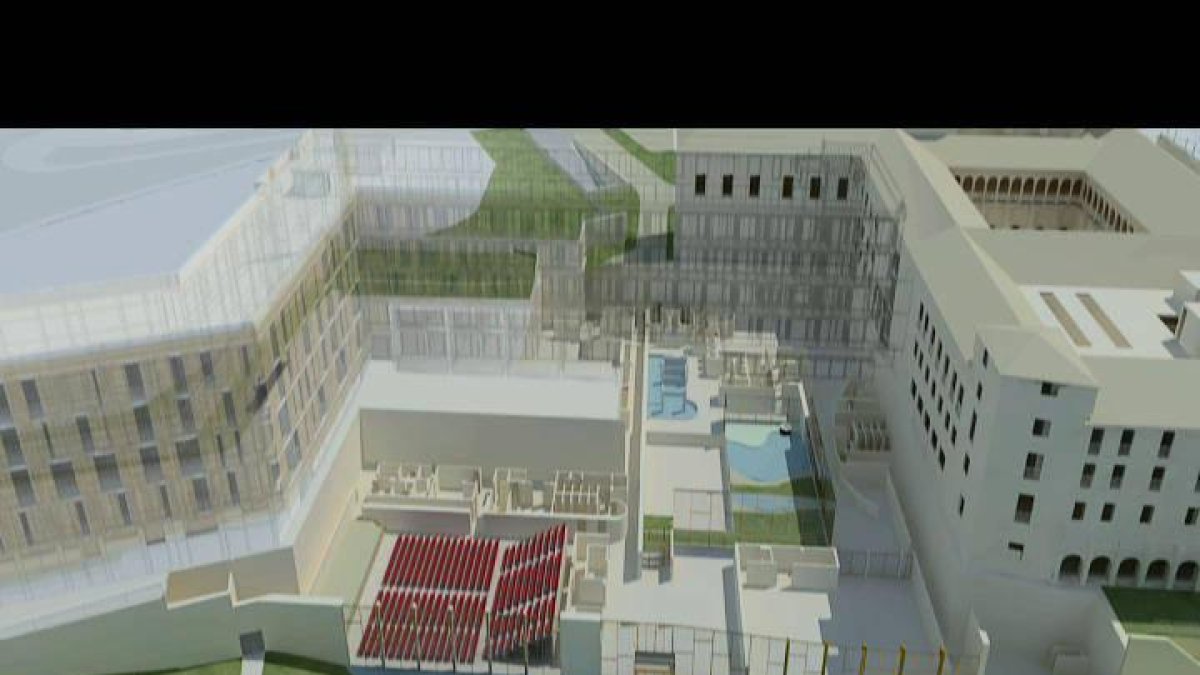 Recreación virtual de cómo quedará la parte posterior del Parador San Marcos tras las obras de remodelación