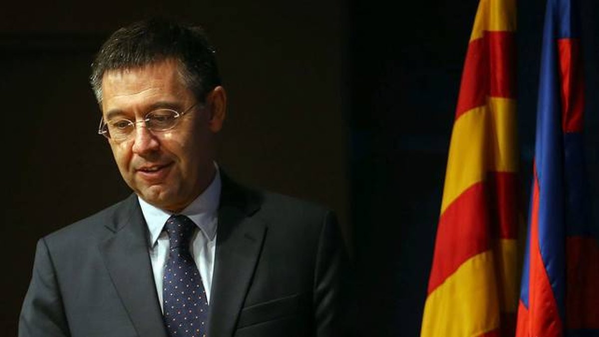 El presidente del Barça, Josep Maria Bartomeu, antes de una rueda de prensa.