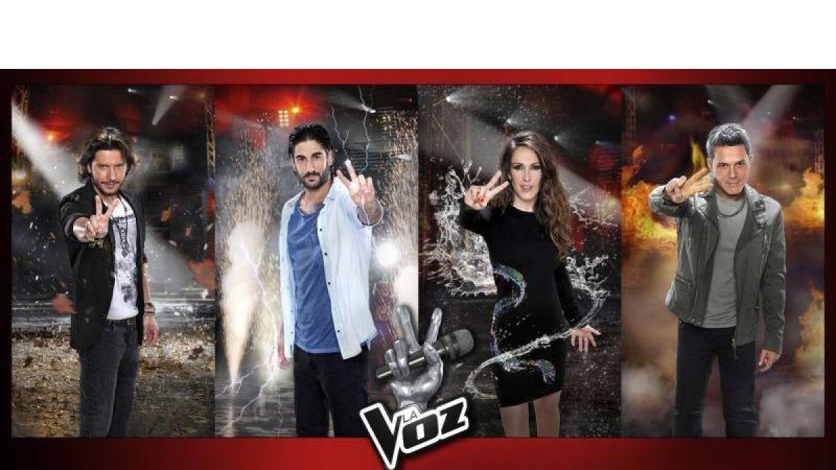 Alejandro Sanz, Malú, Manu Carrasco y Melendi, los cuatro 'coachs' de la cuarta temporada del concurso de Tele 5 'La Voz'.
