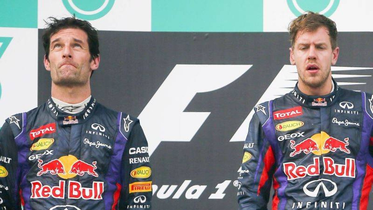 Webber y Vettel comparten el podio en el pasado Gran Premio de Malasia.