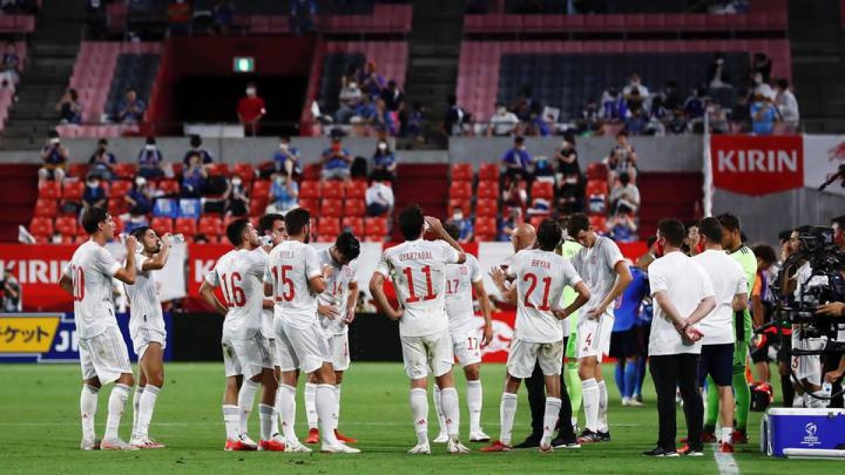 La selección en el anterior partido contra Japón. EFE/ Pedro González