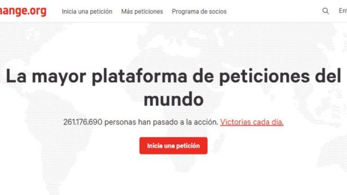 Página de inicio de Change.org.