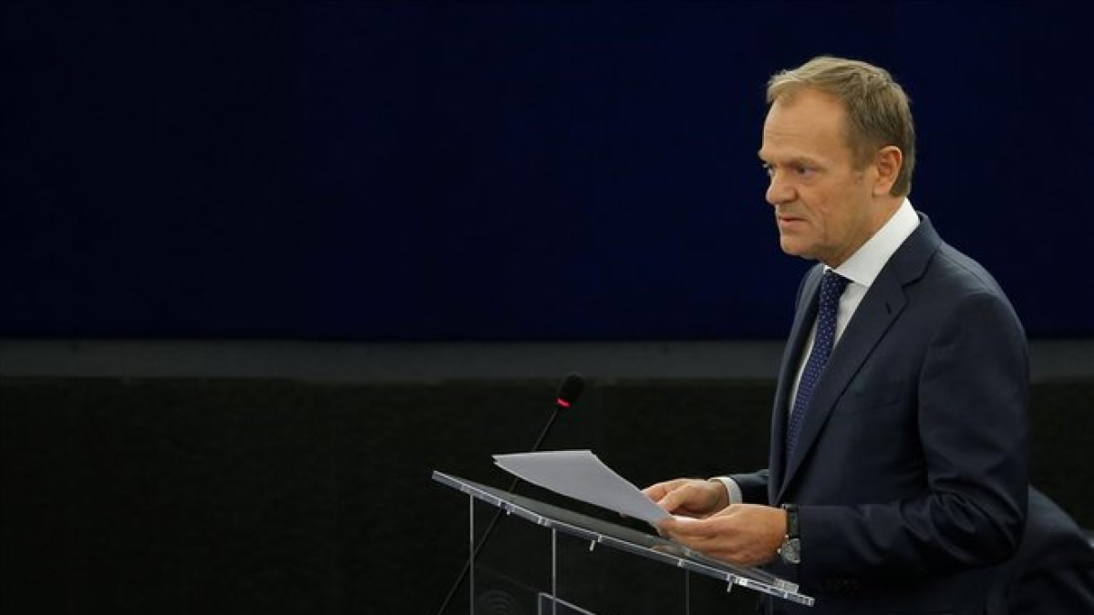El presidente del Consejo Europeo, Donald Tusk, en la Eurocámara.