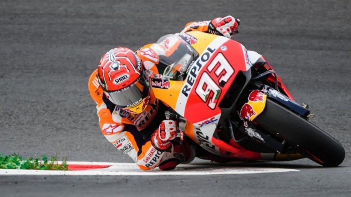 Marc Márquez (Honda), en una de sus vueltas rápidas de hoy en Spielberg (Austria).
