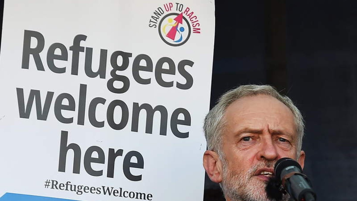 Jeremy Corbyn, a su llegada ayer a una conferencia.