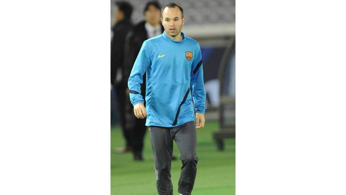 Iniesta, durante el entrenamiento en Yokohama.