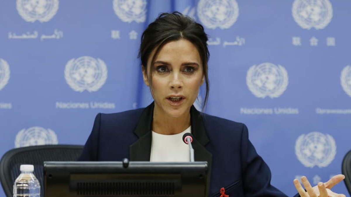 Victoria Beckham, en una rueda de prensa en calidad de embajadora de buena voluntad para la ONU.