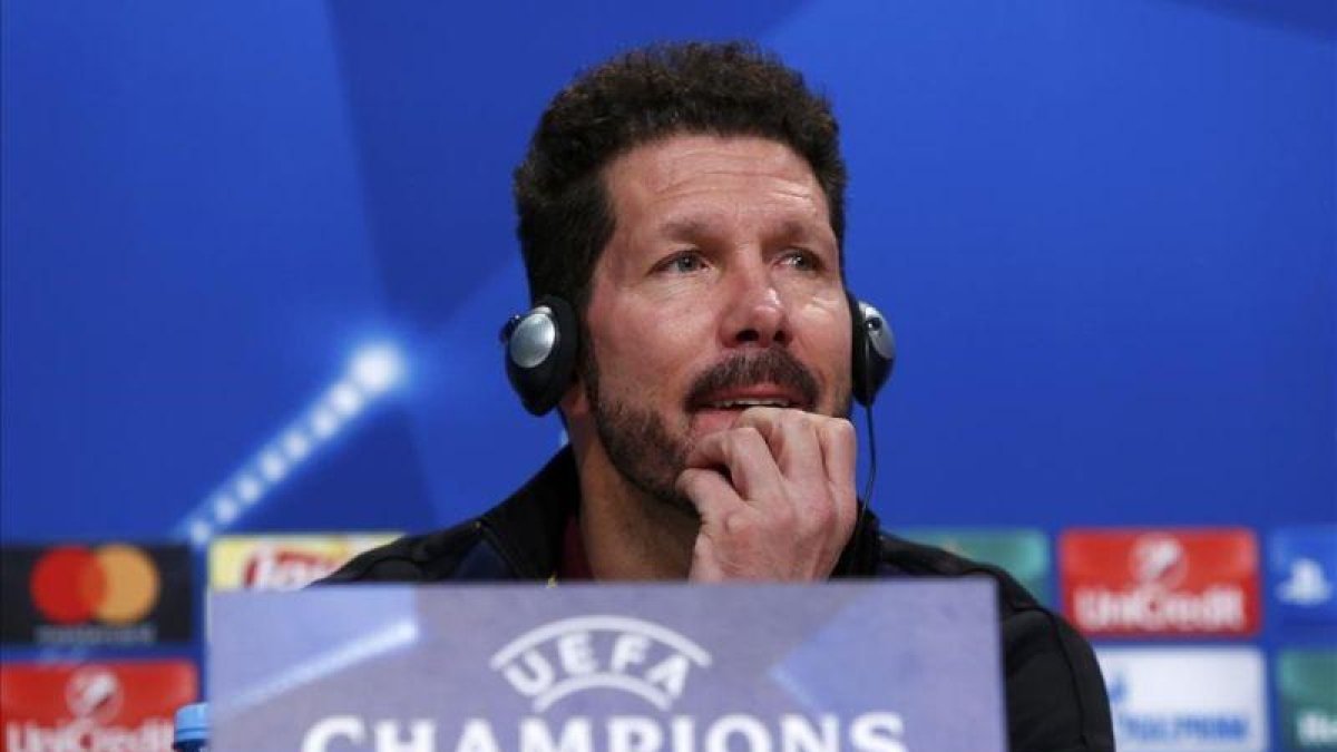 Diego Pablo Simeone, durante la rueda de prensa de este lunes en el Allianz Arena.