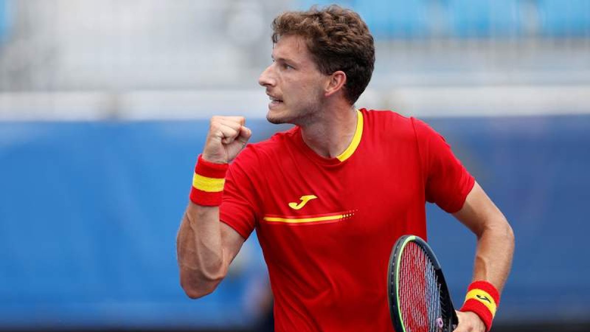 Pablo Carreño celebra el pase a cuartos tras ganar a Dominick Koepfer. RONCORONI