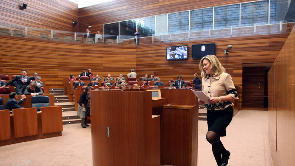 La consejera de Hacienda, Pilar del Olmo, se dirige al estrado para defender las cuentas autonómicas para el 2013.