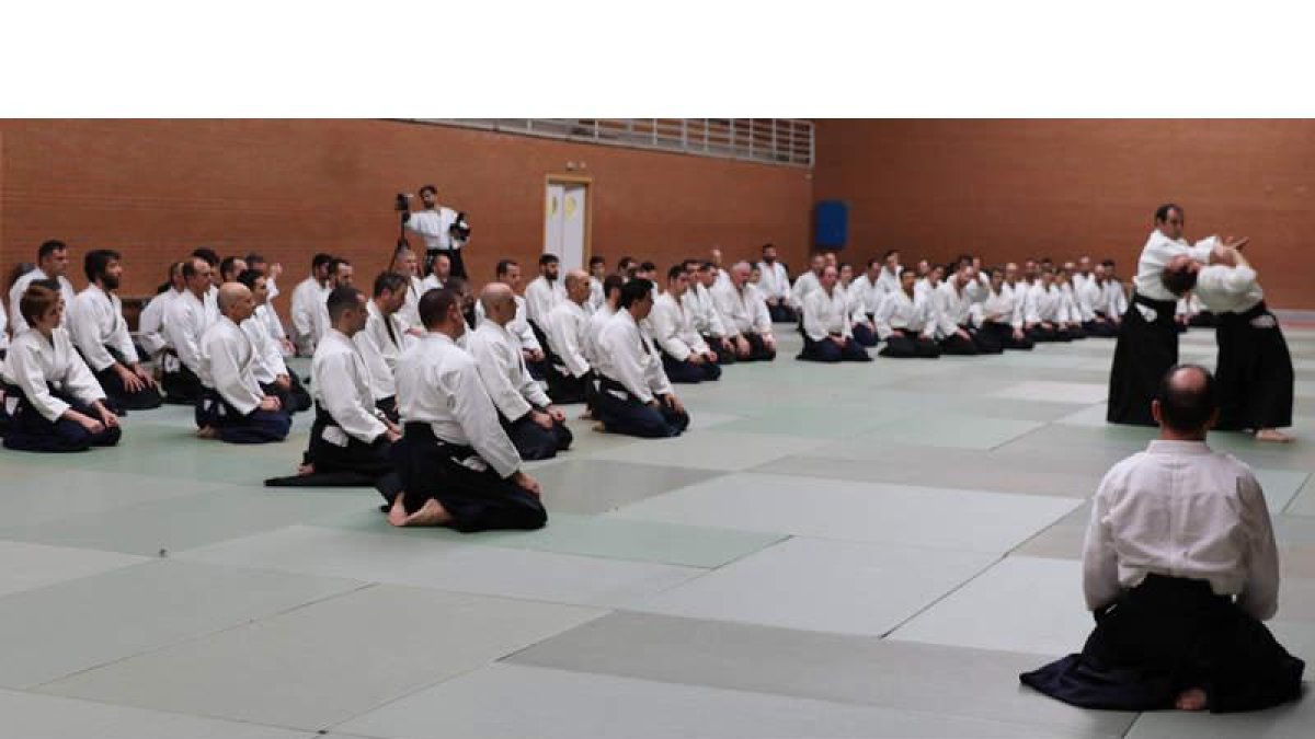 El séptimo Dan y Shihan de Aikido Tomás Sánchez en su magistral desarrollada ayer en León. A. B.