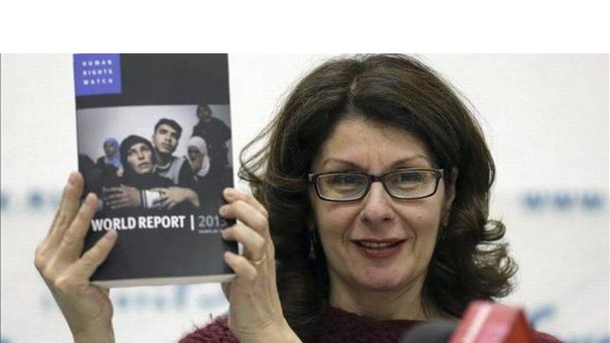 Rachel Denber, en una conferencia de prensa en Moscú, el 31 de enero.