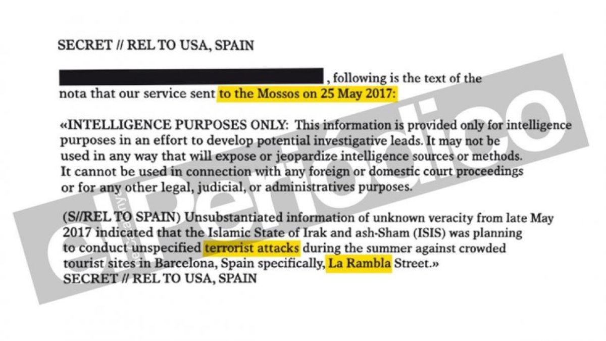 Carta del espionaje estadounidense a los Mossos