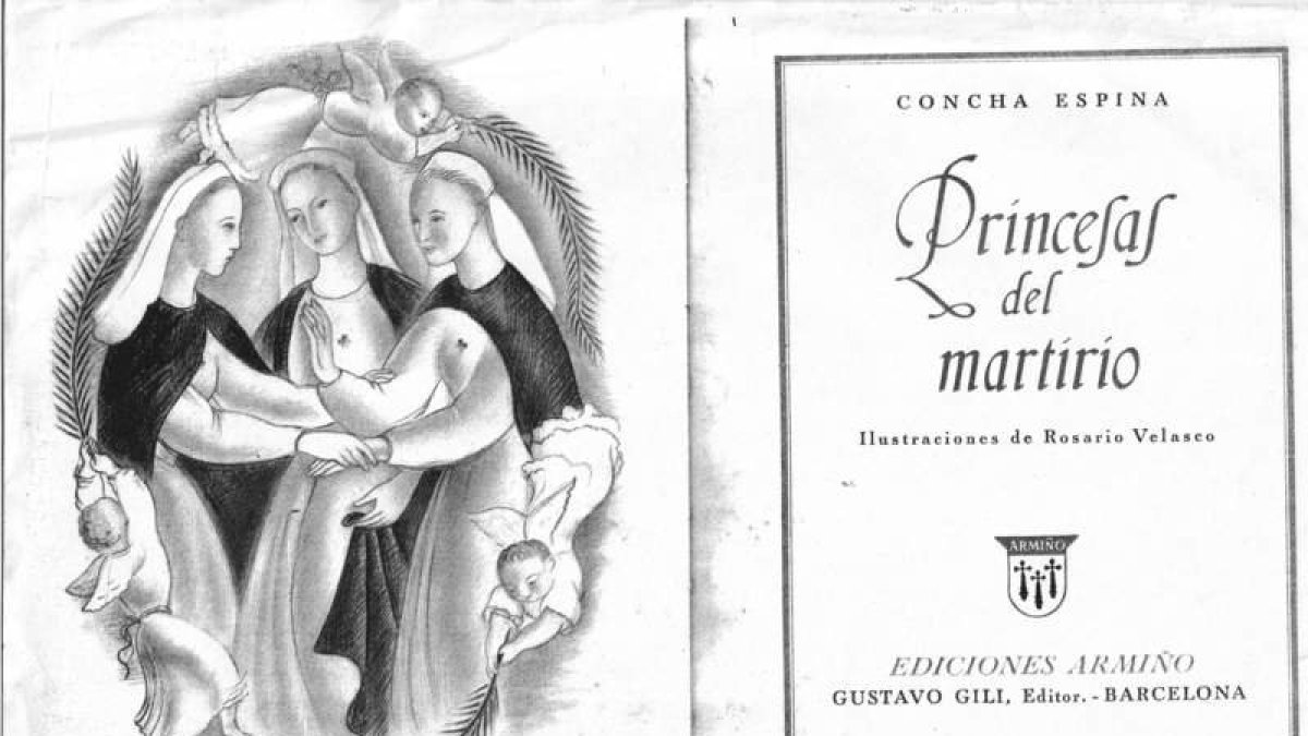 Portada del libro de Concha Espina. Foto dedicada a Emilia Rodriguez de Cela, tía de Pilín y Octavia y foto de las urnas con los restos de las mártires.
