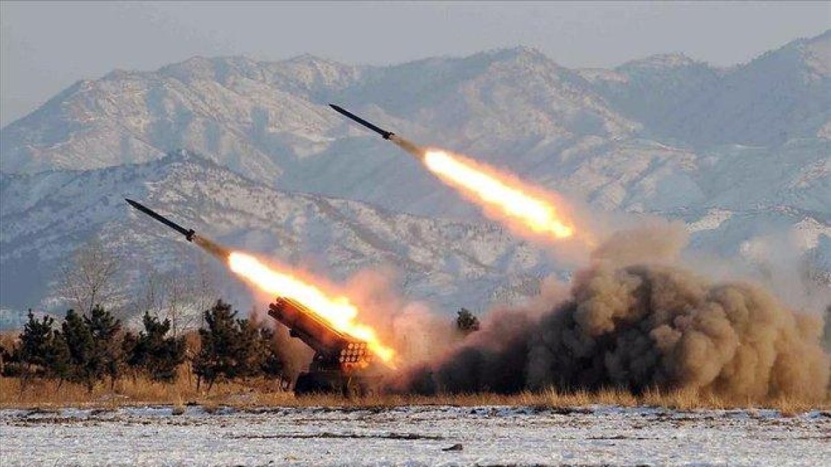 Prueba de lanzamiento de misiles en Corea del Norte.