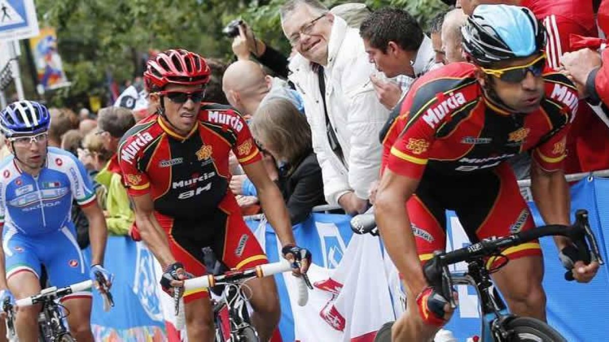 Contador, segundo por la derecha, será una de las bazas en el Mundial de Ponferrada