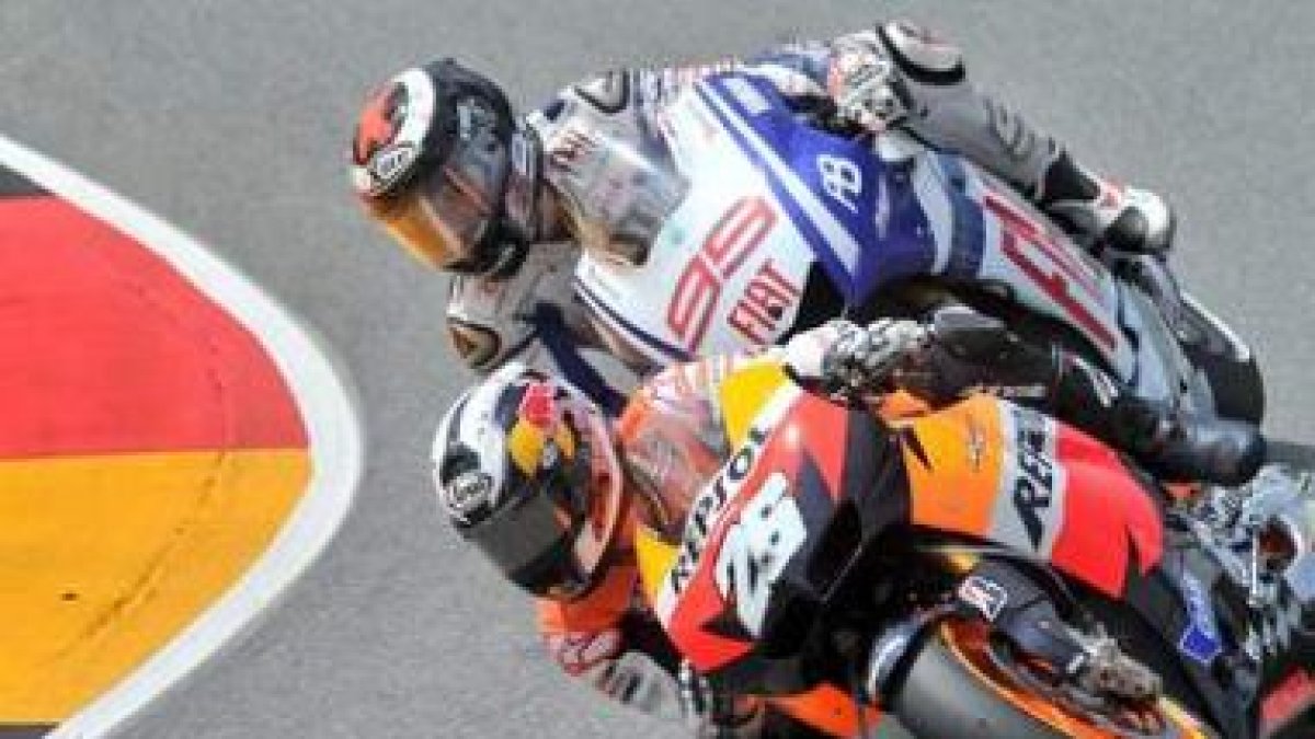 Pedrosa y Lorenzo en el GP de Alemania en Sachsenring .