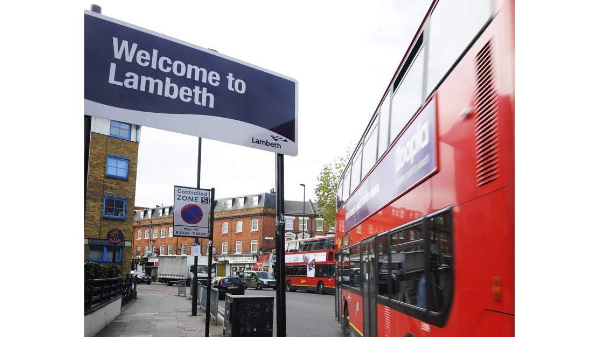 Señal de bienvenida de Lambeth, al sur de Londres.