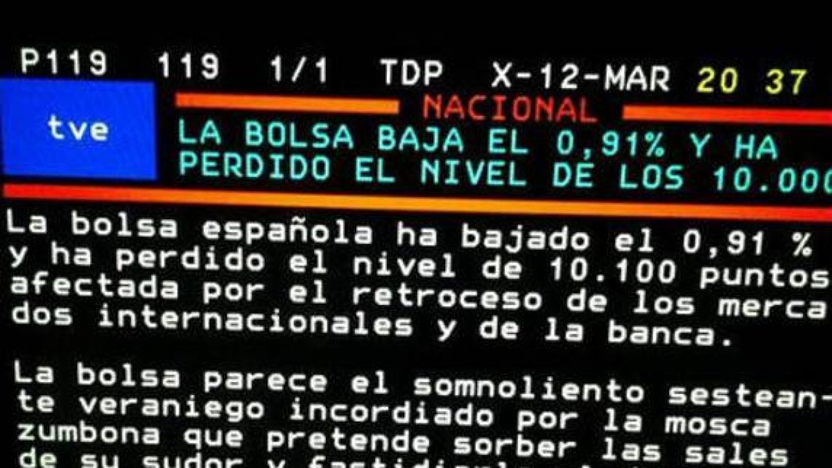 Pantallazo de la página del teletexto de TVE con las líneas sobre la mosca.