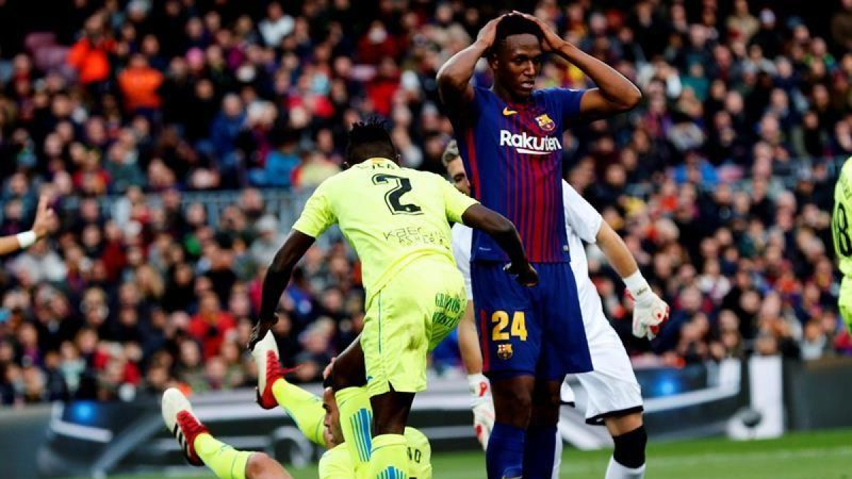 El defensa colombiano del Barcelona Yerry Mina en su partido ante el Getafe.