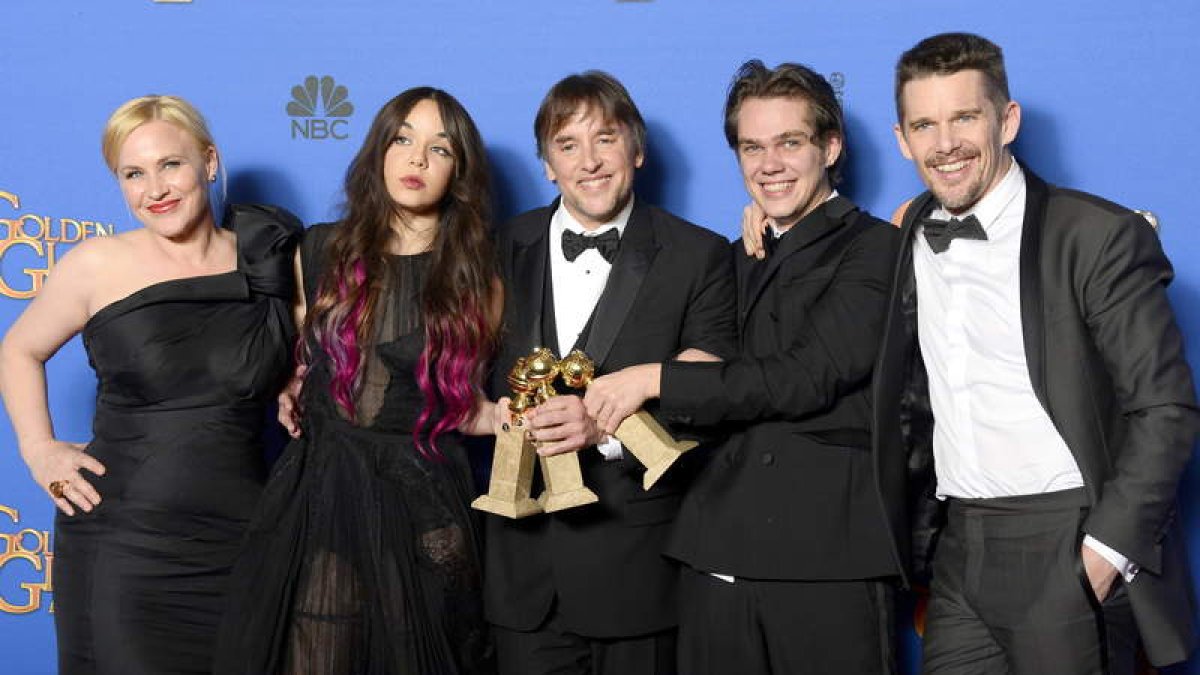 Patricia Arquette, Lorelei Linklater, Richard Linklater, Ellar Coltran y Ethan Hawke.