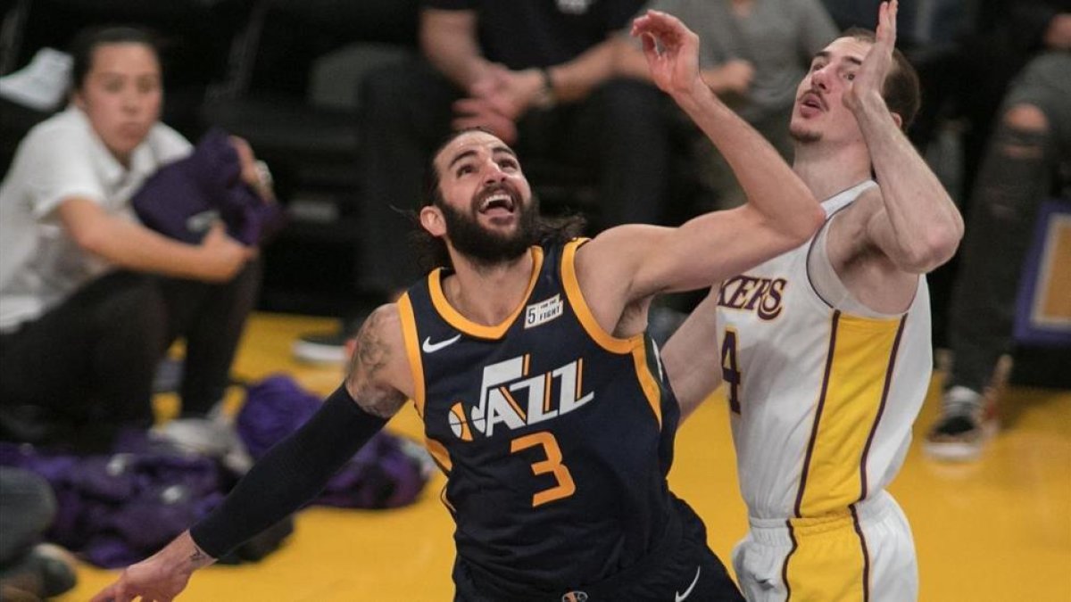 Ricky Rubio, en el último partido de Utah ante los Lakers.