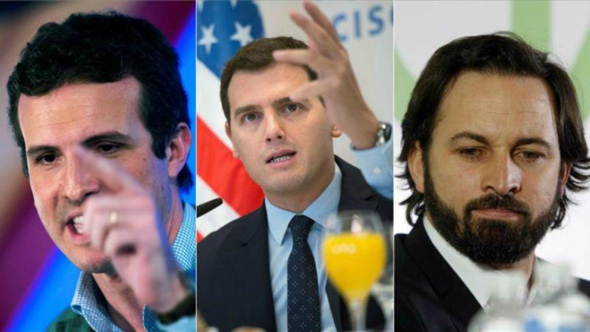 Pablo Casado (PP), Albert Rivera (Ciudadanos) y Santiago Abascal (Vox)
