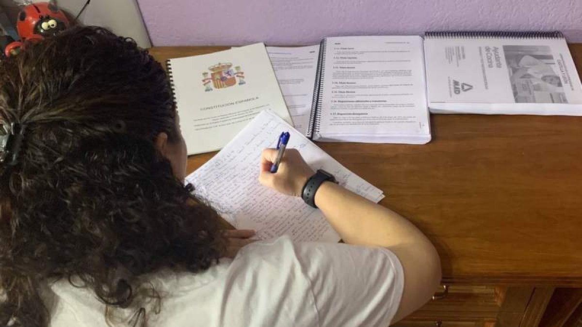 Una opositora prepara los exámenes en León durante el confinamiento por el coronavirus. DL