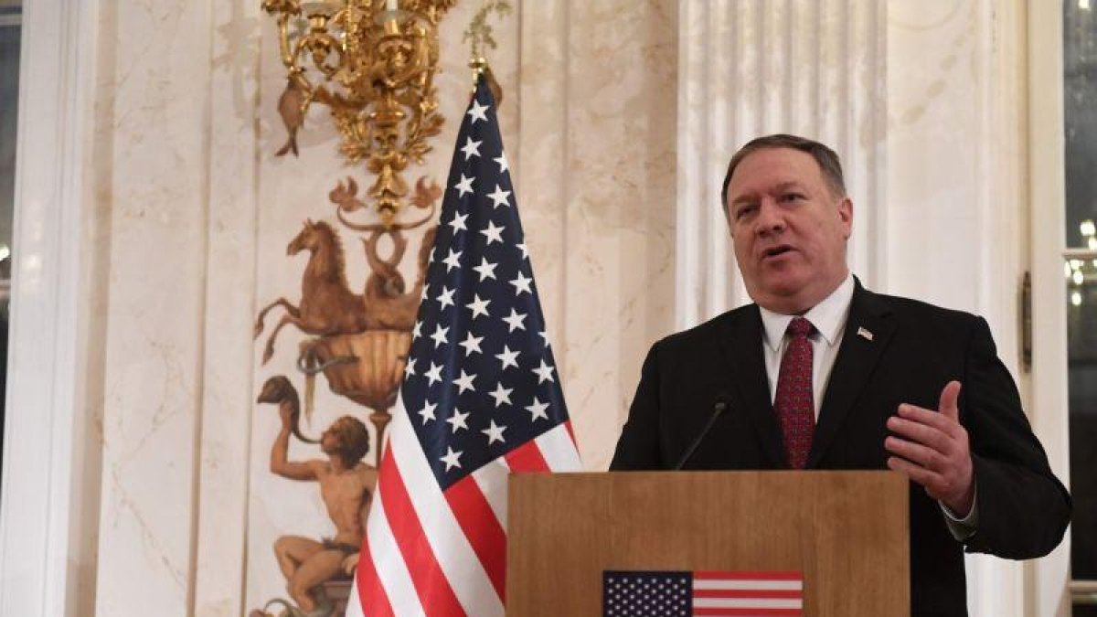 Mike Pompeo, el secretario de Estado de los EEUU en una conferencia de prensa.
