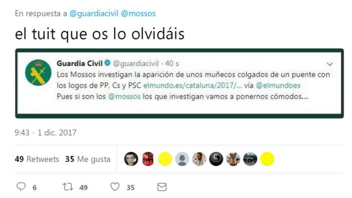 La Guardia Civil ha pedido disculpas por insinuar la complacencia de la policia catalana con el independentismo y ha anunciado depurar responsabilidades