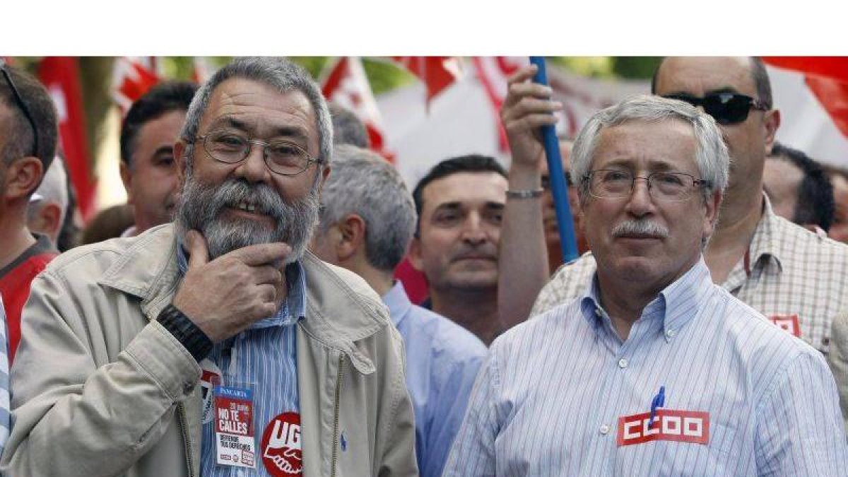 Méndez y Toxo, durante las manifestaciones convocadas en Madrid.