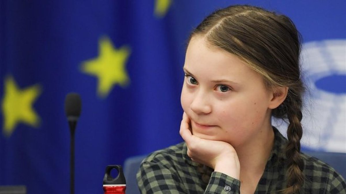 Greta Thunberg, en el Parlamento europeo, en Estrasburgo.