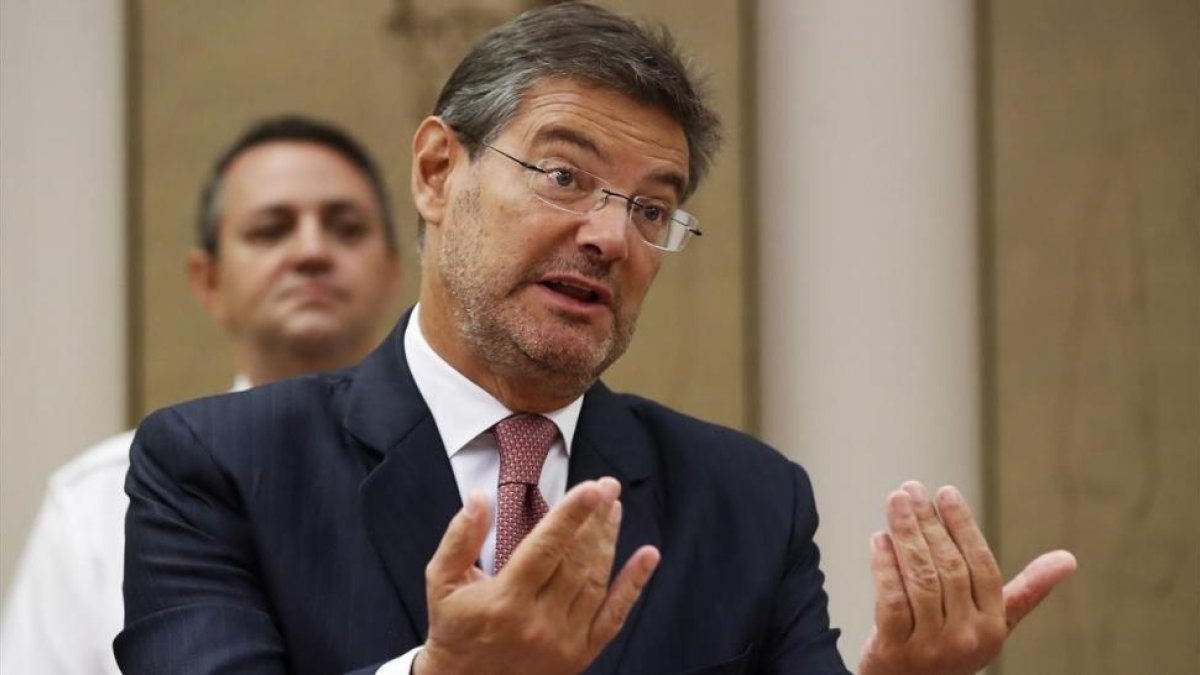 El ministro de justicia Rafael Catalá durante su comparecencia en el Congreso de los Diputados este jueves