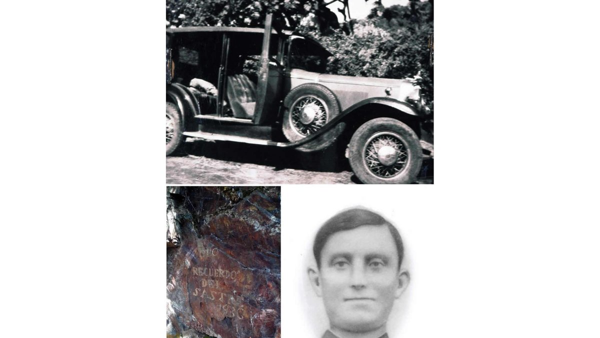 Macías señala la inscripción a la entrada de la cueva situada cerca de Pombriego donde se refugió el sastre de Carucedo (Gilberto Cuadrado), quien fue abatido en Portugal. S.M./R.M./GURRIARÁN