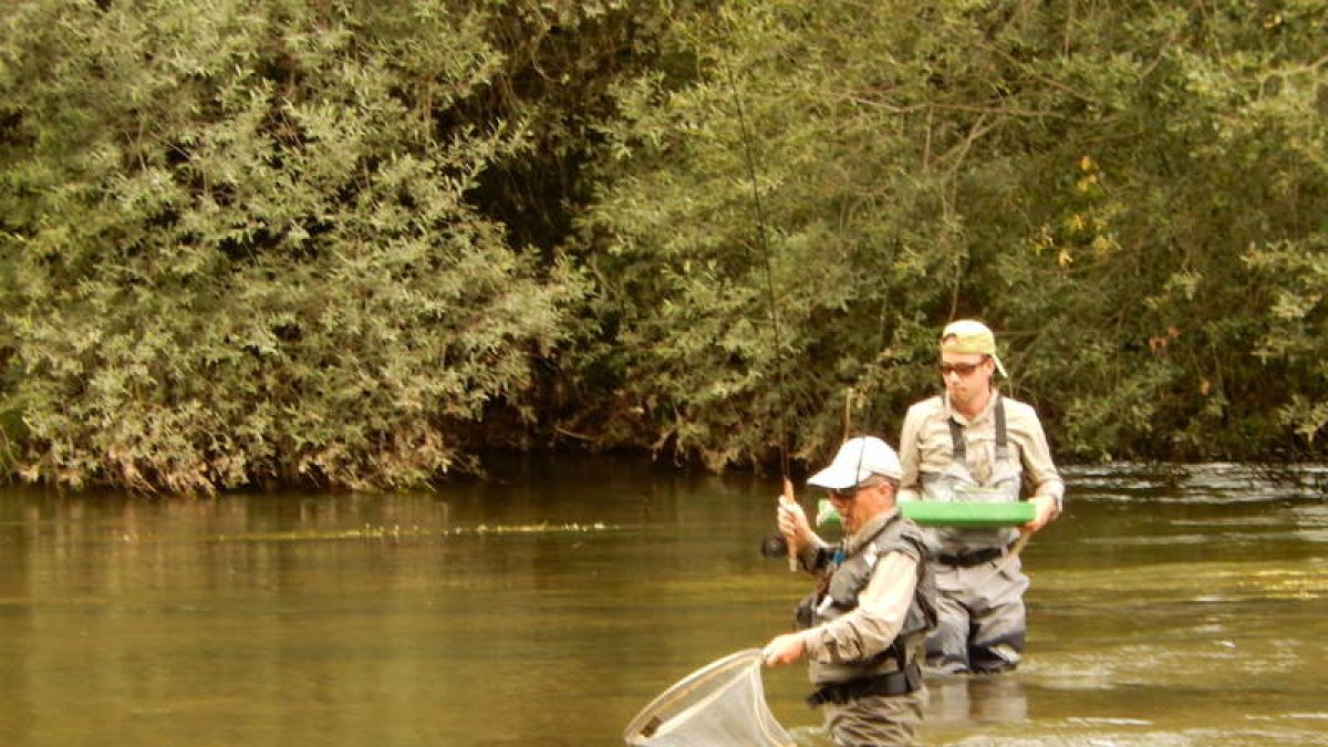 Matilla, a la izquierda en la imagen, durante el campeonato desarrollado en el río Órbigo.