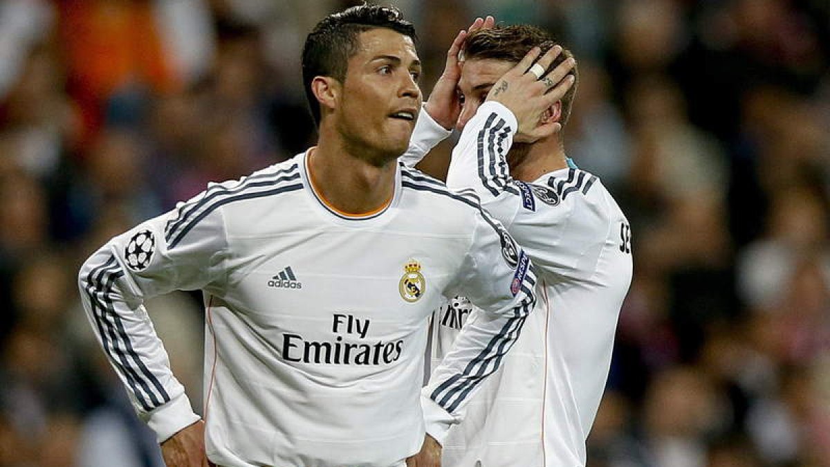 Cristiano Ronaldo y Sergio Ramos, durante la semifinal entre Madrid y Bayern.