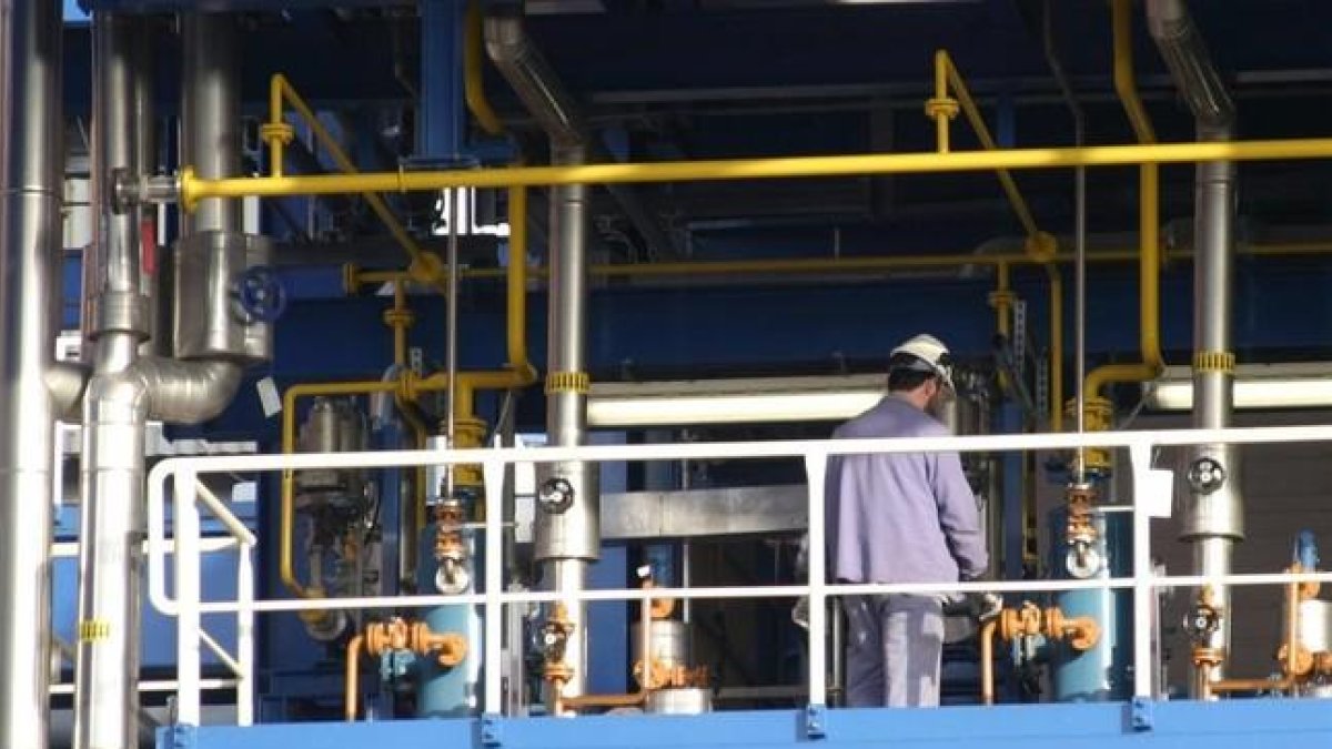 Un operario en la fábrica de Bayer.